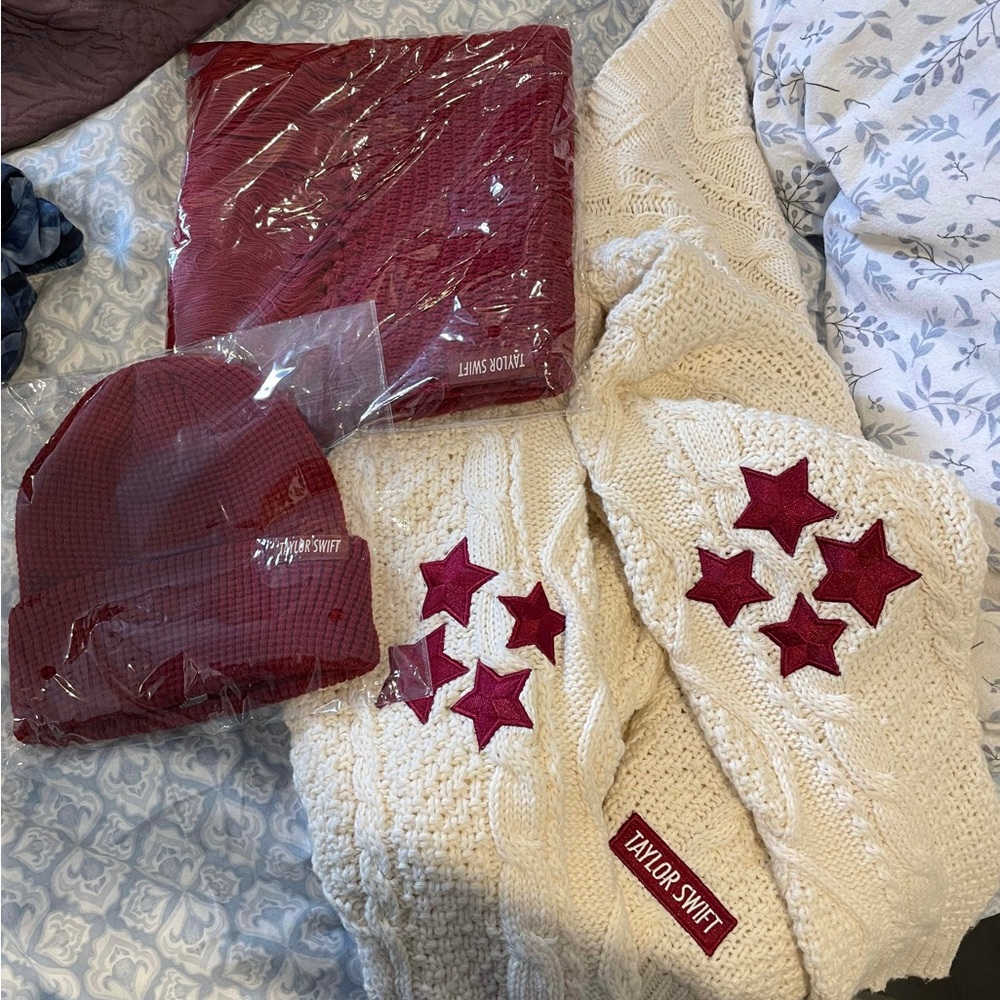 Taylor Swift Red Cardigan M/L, scarf, and toque